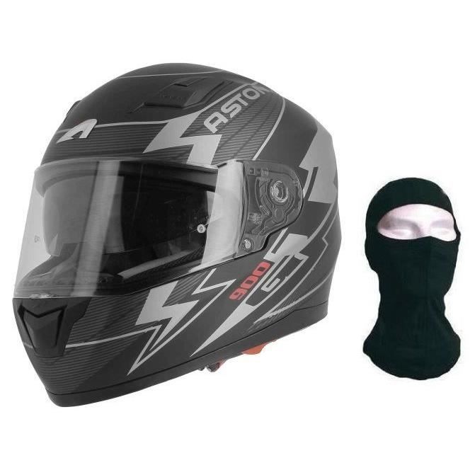 ASTONE Casque Intégral GT900 Arrow + cagoule - Noir et gris