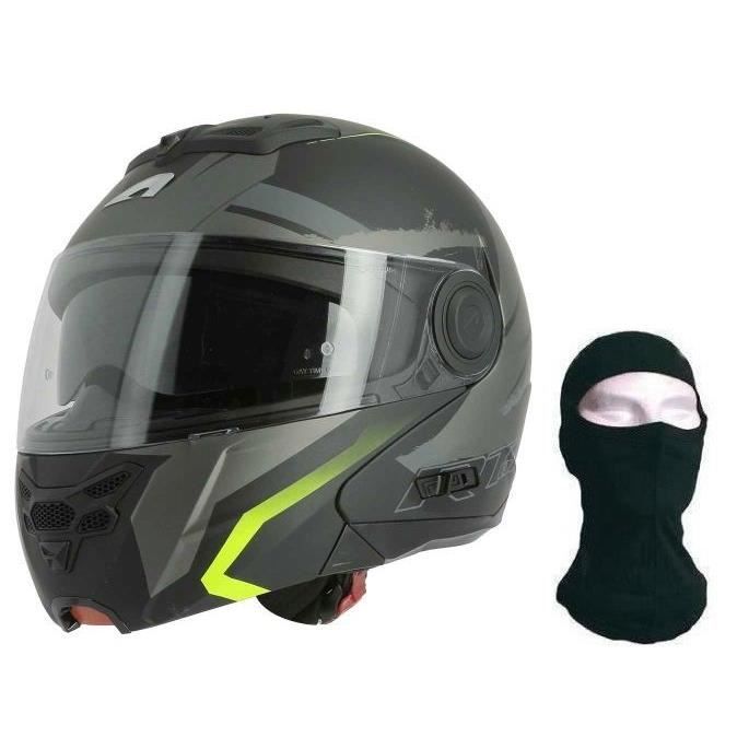 ASTONE Casque Modulable RT800 Energy + cagoule - Noir mat, gunmetal et jaune