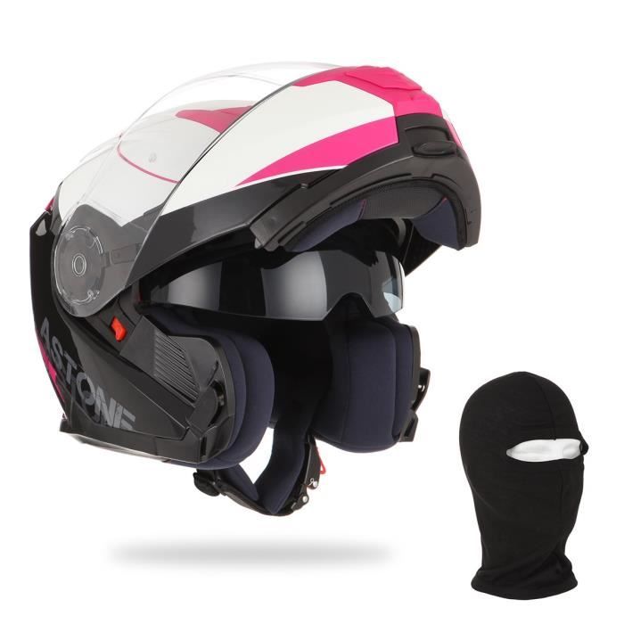 ASTONE Casque Modulable RT1200 Upline Rose Blanc et Gris + Cagoule