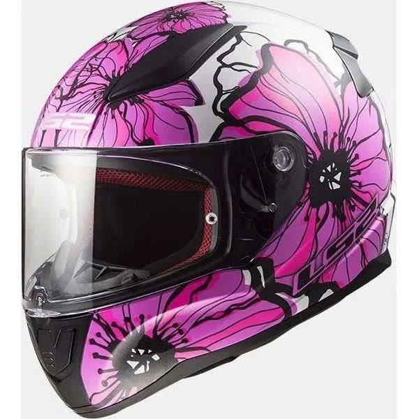 LS2 Casque intégral Rapid Poppies + Cagoule - Blanc et rose