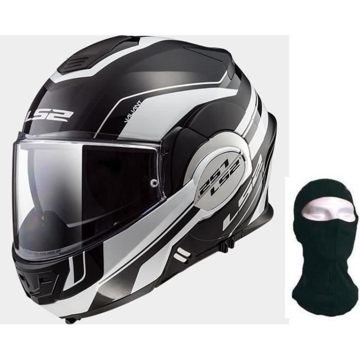 LS2 Casque modulable Valiant Lumen + Cagoule - Noir et blanc mat