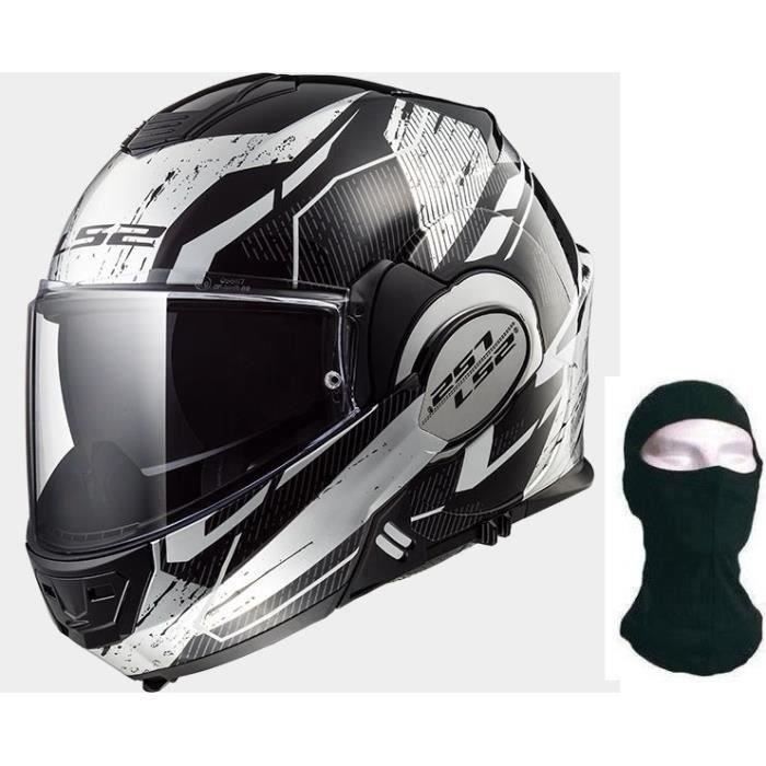 LS2 Casque modulable Valiant Roboto + Cagoule - Noir et blanc chromé