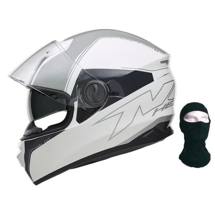 NOX Casque Intégral N301 Cut Blanc Gris + Cagoule