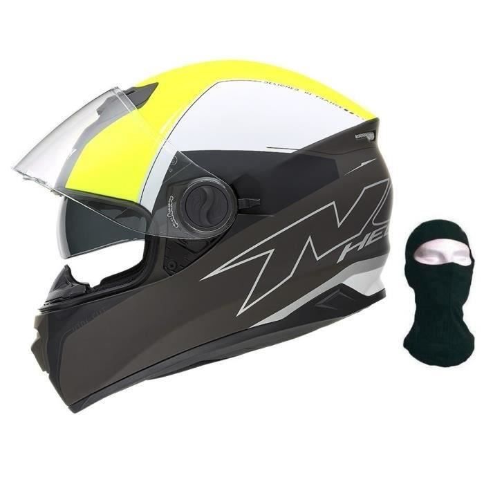 NOX Casque Intégral N301 Cut Jaune Fluo + Cagoule