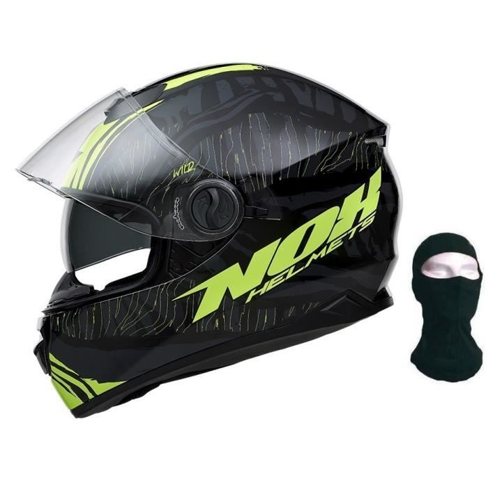 NOX Casque Intégral N301 Wild Jaune Fluo + Cagoule