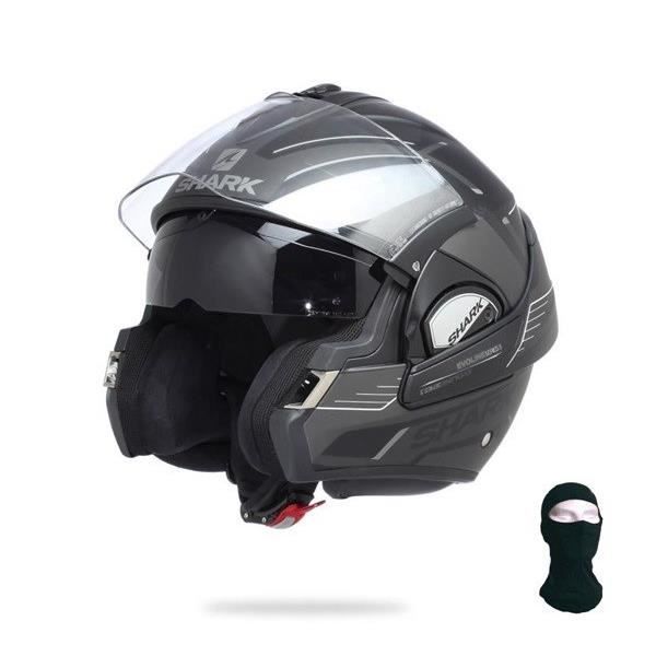 SHARK Casque modulable Evo Line S3 Hataum Noir + Cagoule - casque moto