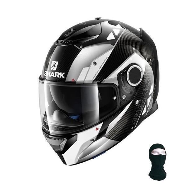 SHARK Casque Moto Spartan Carbon Bionic Noir Blanc + Cagoule