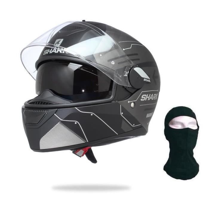 SHARK Casque Moto Skwal Warhen Noir Gris + Cagoule