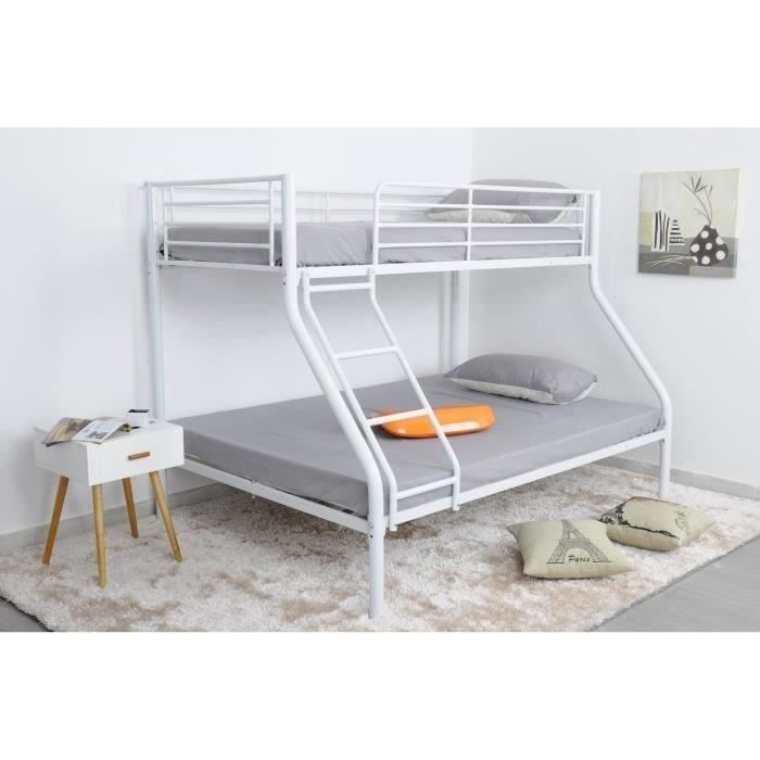 FINLANDEK Lit superposé enfant LEIJONA contemporain en métal blanc - l 90 x L 190 cm et l 140 x L 190 cm