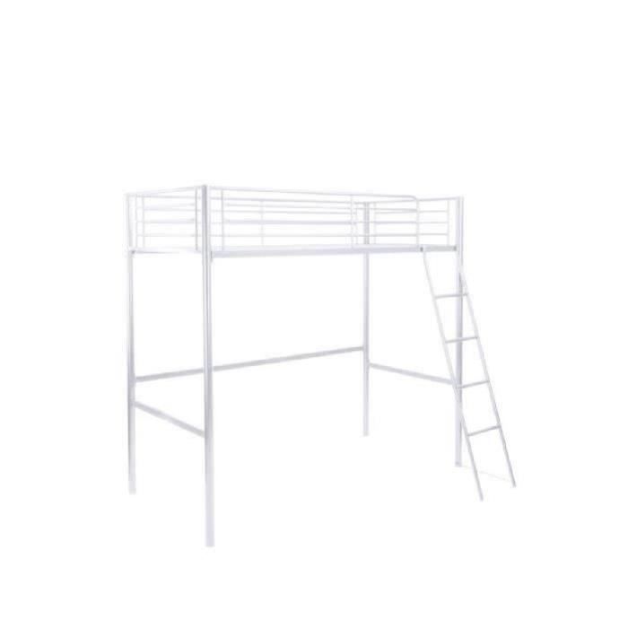 FINLANDEK Lit mezzanine enfant LEIJONA avec sommier - Style contemporain - En tubes d'acier laqués époxy blanc - l 90 x L 190 cm