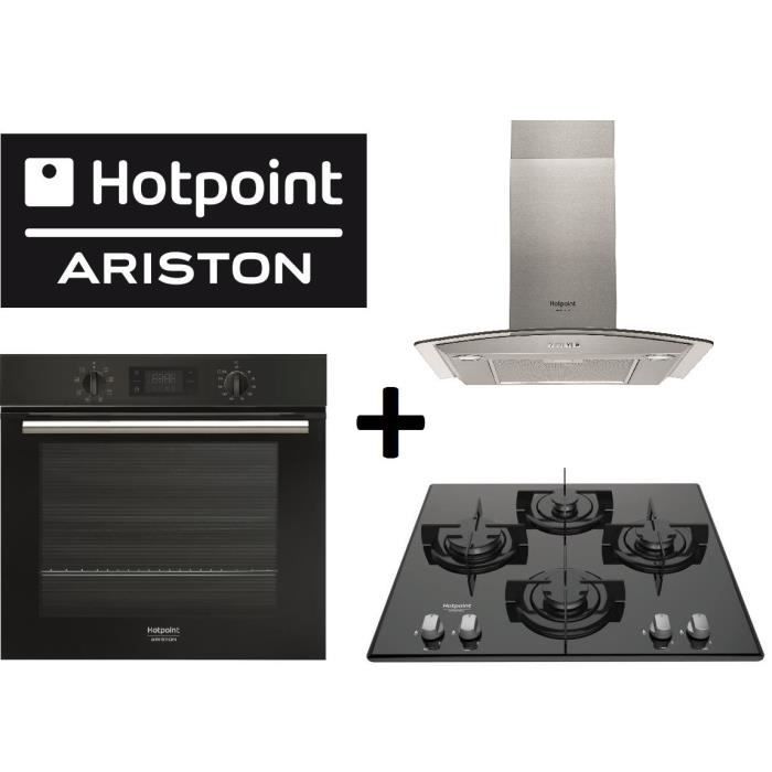 PACK cuisson HOTPOINT:FA2 540 P BL HA Four multifonction chaleur tournante+HHGC 6.4F AM X Hotte Inox+FRDD642/HA(BK)Table cuisson gaz
