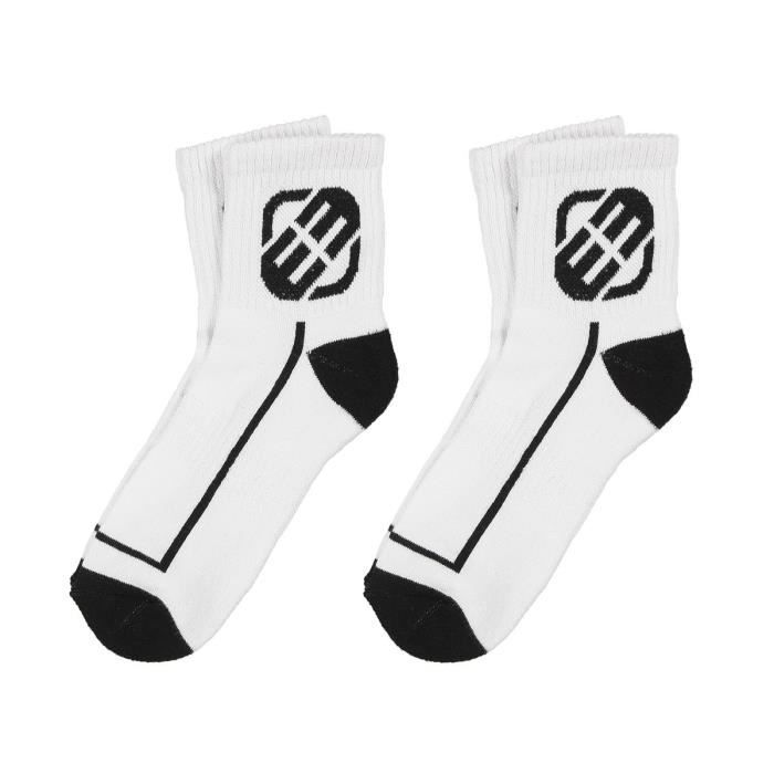 FREEGUN Lot de 2 Chaussettes Basses Low Cut Blanc avec Logo Noir Femme
