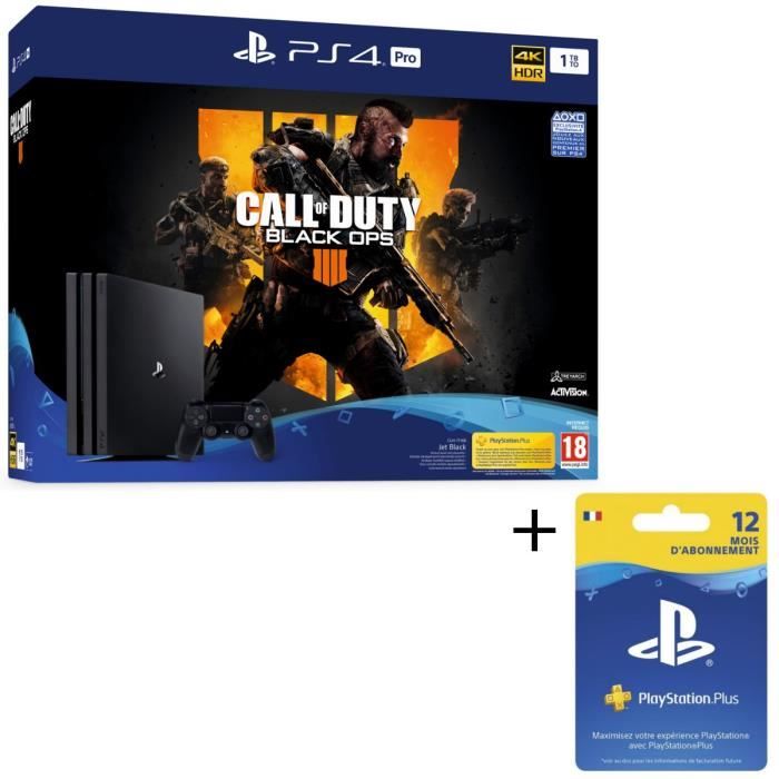 Pack PS4 Pro 1 To Noire + Call of Duty Black Ops 4 + Abonnement Playstation Plus 12 Mois