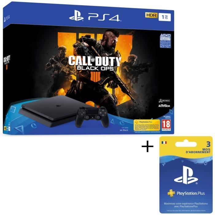 Pack PS4 1 To Noire + Call of Duty Black Ops 4 + Abonnement Playstation Plus 3 Mois