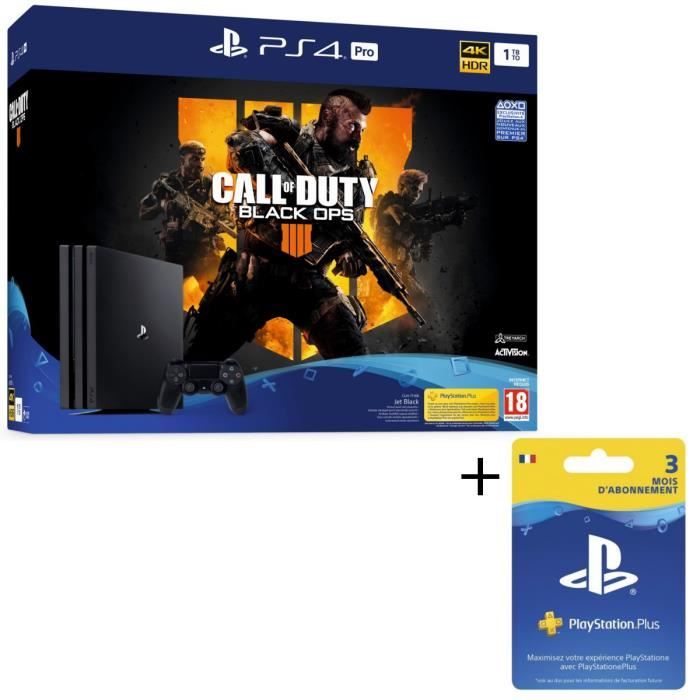 Pack PS4 Pro 1 To Noire + Call of Duty Black Ops 4 + Abonnement Playstation Plus 3 Mois