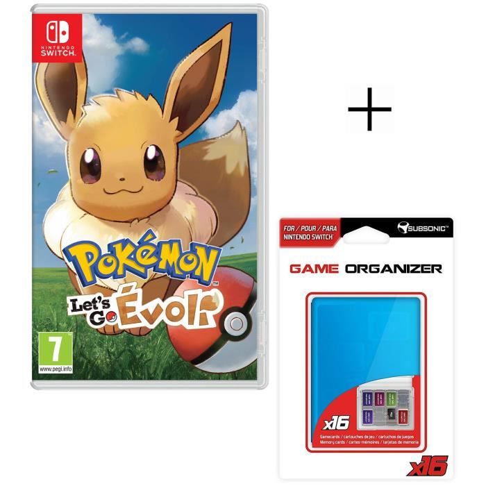 Pokemon let's go Evoli Jeu Switch + Boitier de rangement bleu pour jeux et carte SD pour Switch