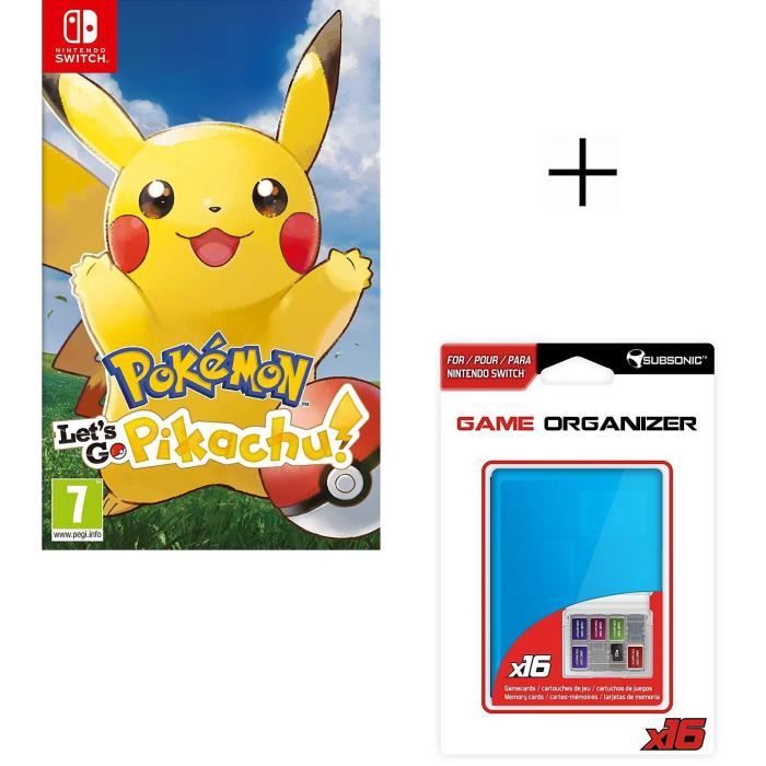 Pokemon let's go Pikachu Jeu Switch + Boitier de rangement bleu pour jeux et carte SD pour Switch