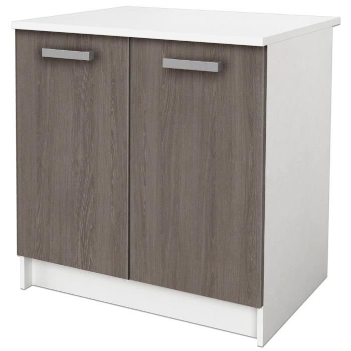START Meuble de cuisine bas avec plan de travail L 80 cm - Blanc et décor chêne taupe
