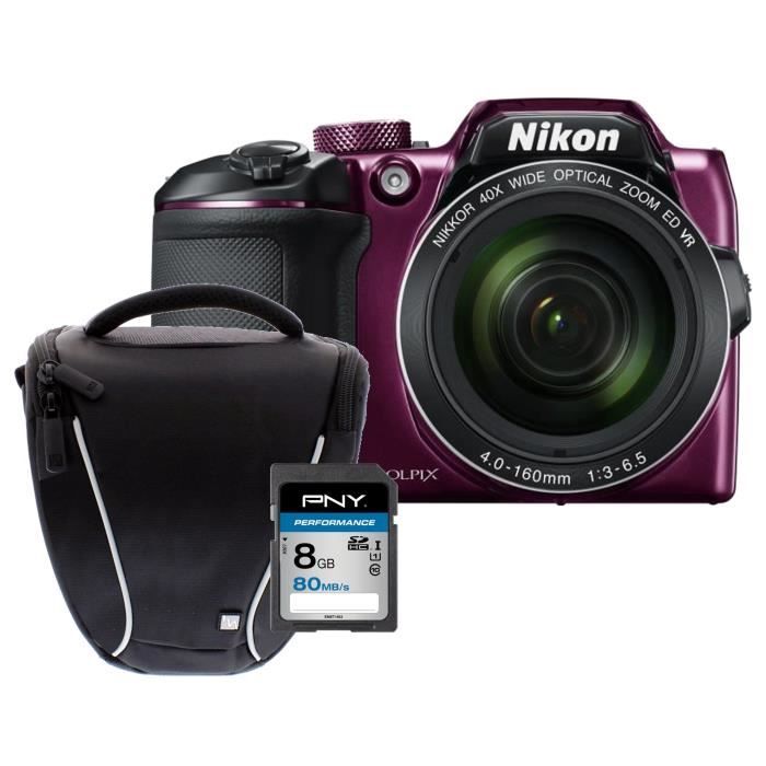 NIKON COOLPIX B500 Zoom X40 - Appareil photo numérique Bridge - Bluetooth - Violet + Carte 8Go + Sacoche