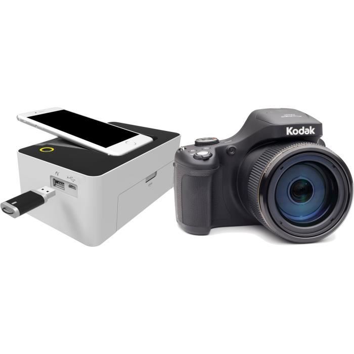 KODAK AZ901 Appareil photo bridge 21 Mégapixels - Noir + Imprimante photo + 10 feuilles