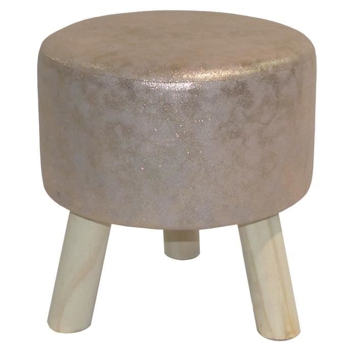 Pouf trépied bronze et pieds en pin Pearly Ø32 H34 cm