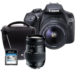 CANON EOS 1300D + EF-S 18-55mm DC III Appareil photo Reflex + Carte 8Go + Sacoche + Objectif Tamron 70-300 mm