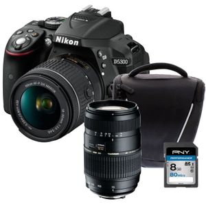 NIKON D5300 + AF-P 18-55VR Appareil photo reflex avec objectif Noir + Carte 8Go + Sacoche + Objectif Tamron 70-300 mm
