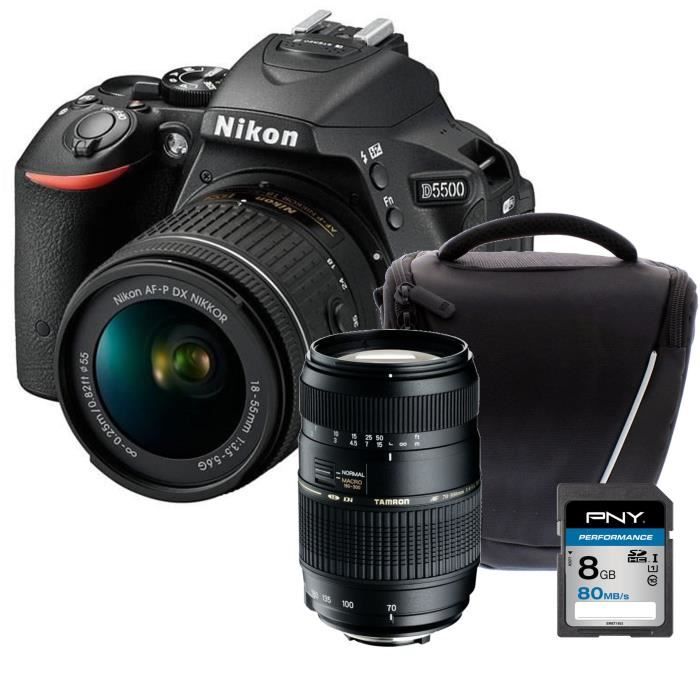 NIKON D5500 + AF-P 18-55VR Appareil photo reflex avec objectif Noir + Carte 8Go + Sacoche + Objectif Tamron 70-300 mm