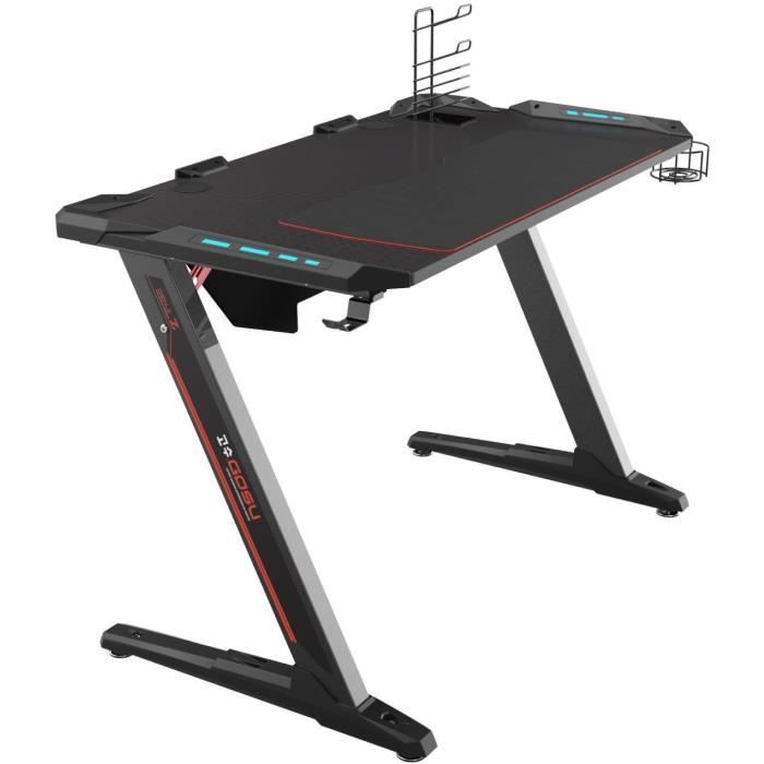 GOSU GENJI Z - Bureau de gaming avec éclairage LED bleu et piétement en Z - longueur 1160 mm - Profondeur 660 - Hauteur 770 m - col