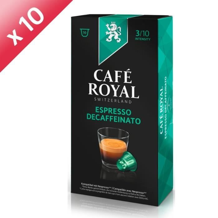 100 capsules CAFÉ ROYAL de café Royal Decaffeinato 100% Arabica