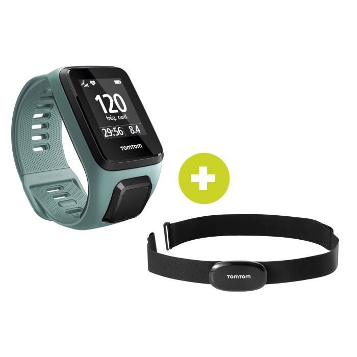 TOMTOM SPARK 3 – Montre multisport GPS - Bracelet Fin vert d'eau + Ceinture cardio-fréquencemètre