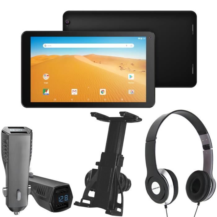 Tablette Tactile 10.1'' 16Go Double Caméras +3 Accessoires (Support voiture + Chargeur + Casque)