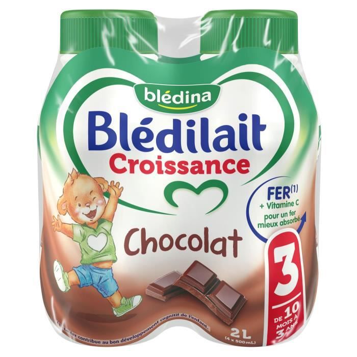 BLEDINA Bledilait Croissance Chocolat 3eme age 4x500 ml De 10 mois a 3 ans