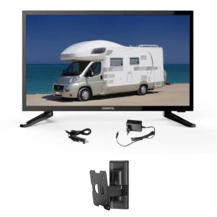 OCEANIC TV LED Camping Car + Support TV mural inclinable - TV HD 48.3cm (19'') 12-24V et 220V