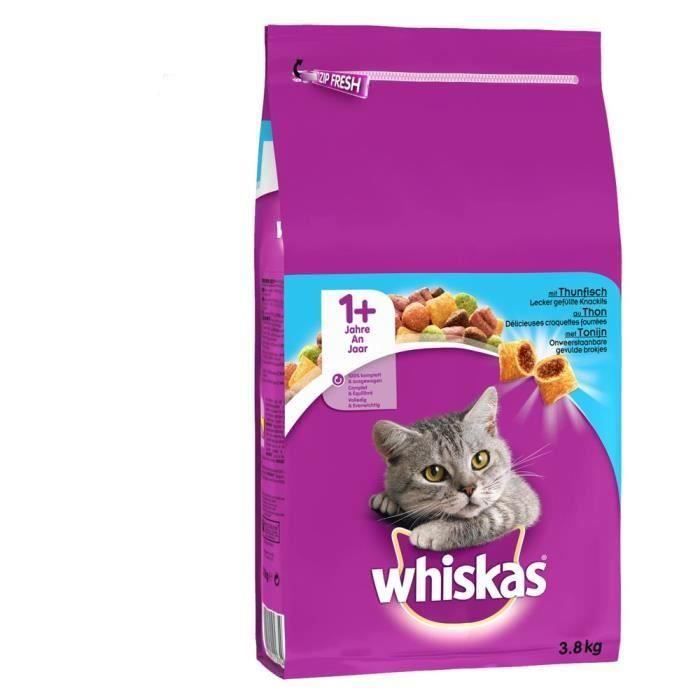 WHISKAS Croquettes au thon - Pour chat adulte - 3,8 kg (x3)