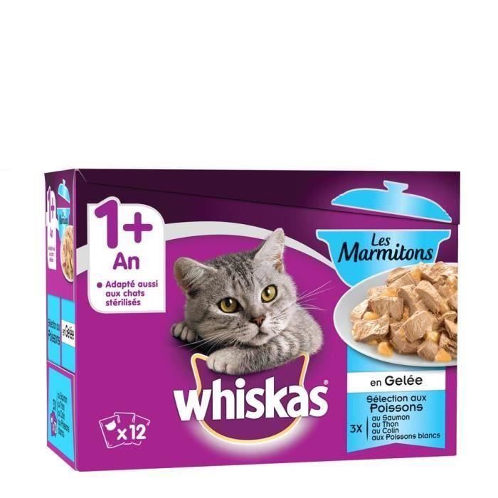 WHISKAS Les Marmitons Sachets fraîcheur en gelée - Aux poissons - Pour chat - 12 x 85 g (x4)