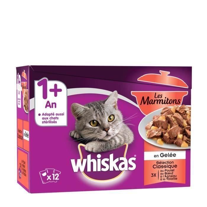 WHISKAS Les Marmitons Sachets fraîcheur en gelée - 4 variétés - Pour chat - 12 x 85 g (x4)