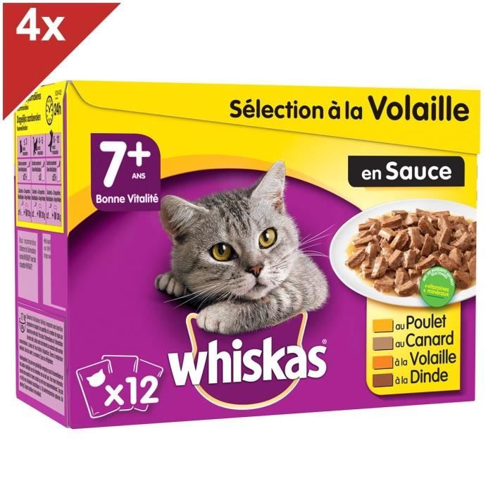WHISKAS Sachets fraîcheur en sauce - à la volaille - Pour chat senior stérilisé - 12 x 100 g (x4)