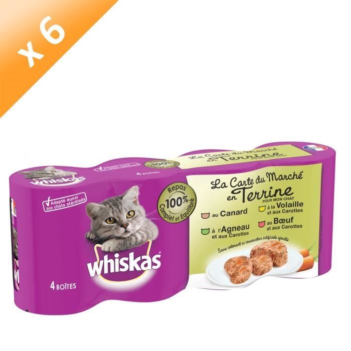 WHISKAS Terrine 4 variétés - Pour chat - 4 x 400 g (x6)