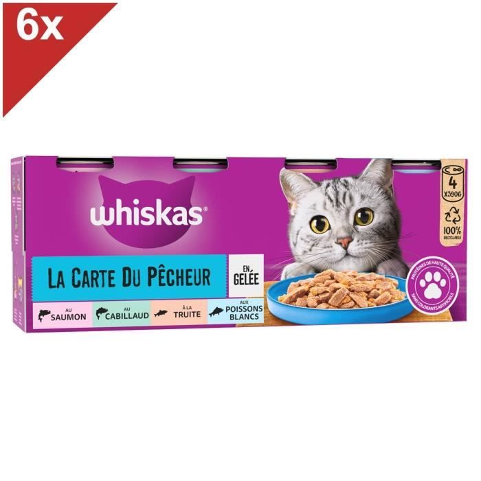 WHISKAS Gelée aux poissons - Pour chat - 4 x 390 g (x6)