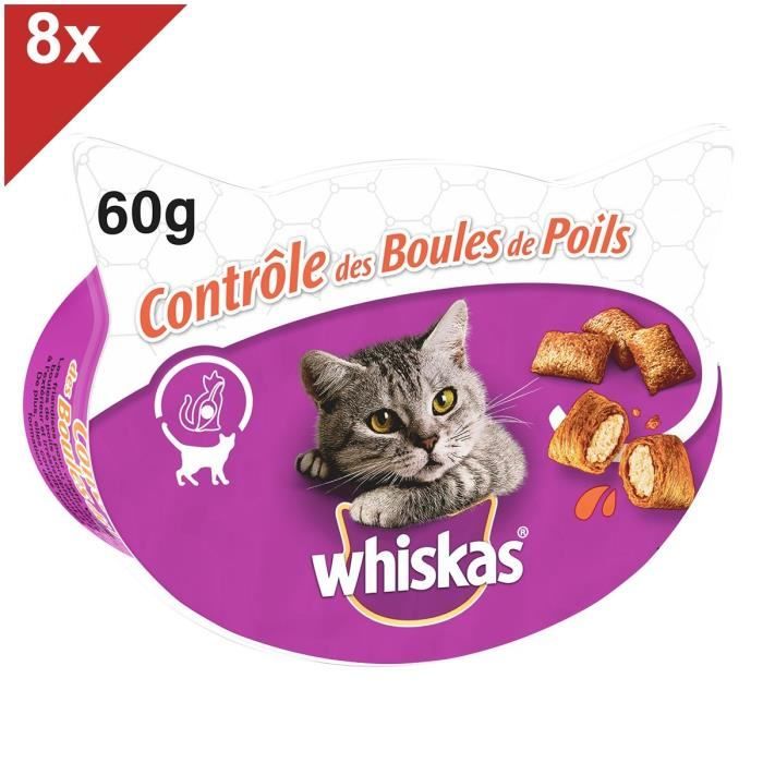 WHISKAS Friandises - Contrôle boules de poils - Pour chat - 60g (x8)