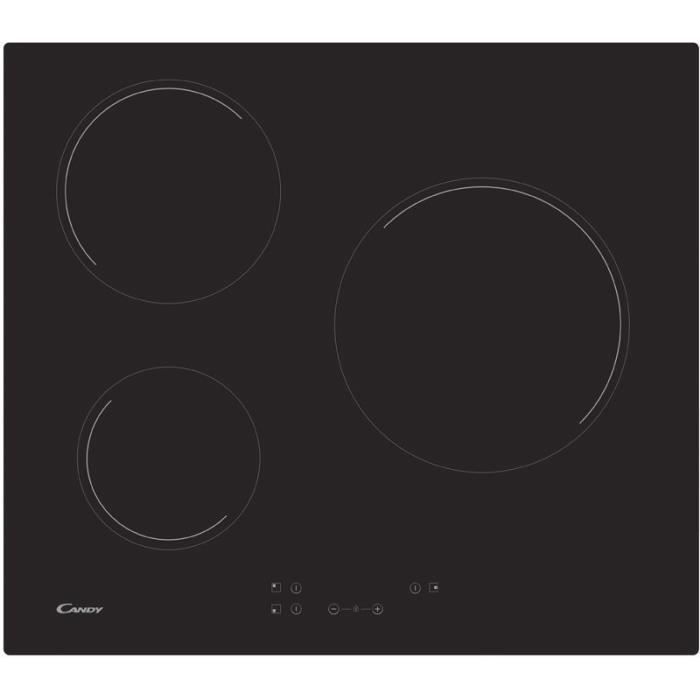 CANDY CH63CC-1 - Table de cuisson vitrocéramique - 3 zones - 5500 W - L 56 x P 49 cm - Revêtement verre - Noir