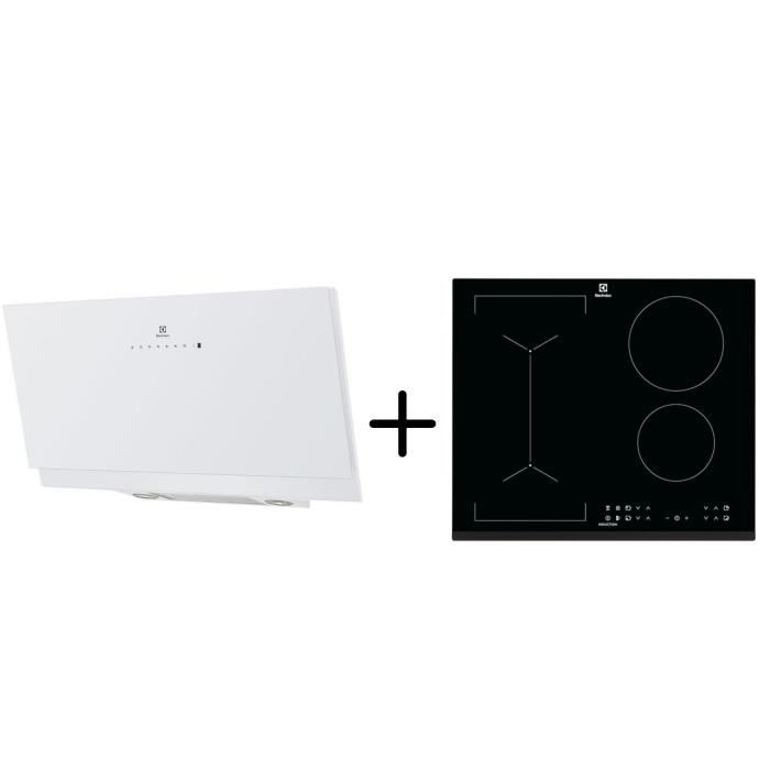 ELECTROLUX EFV90673OW - Hotte décorative murale - Hotte pilotée par la table - B- Blanc + LIV6343 - Table de cuisson - Noir