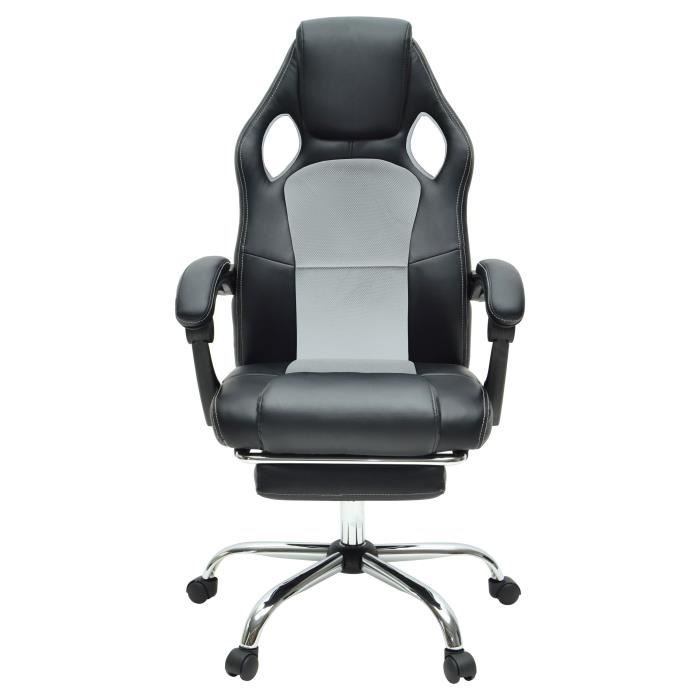 DESPINA Chaise gamer - Simili noir et tissu gris - Classique - L 64 x P 70 cm