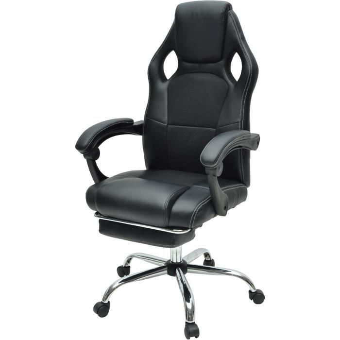 DESPINA Chaise gamer - Simili et tissu noir - Classique - L 64 x P 70 cm