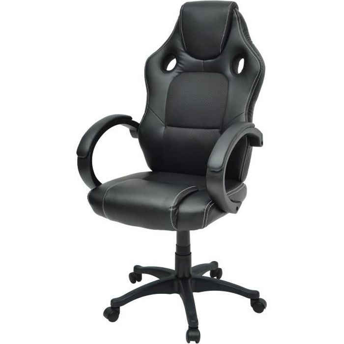 DRIFT Chaise gamer design baquet - Simili et tissu noir - Style contemporain - L 50 x P 42.5 cm