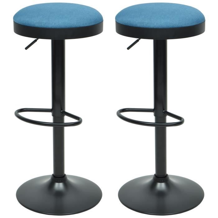 GASOLINE Lot de 2 tabourets de bar - Tissu bleu - Classique - L 38,5 x P 38,5 cm