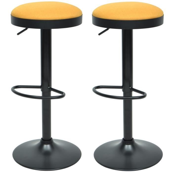 GASOLINE Lot de 2 tabourets de bar - Tissu jaune - Classique - L 38,5 x P 38,5 cm