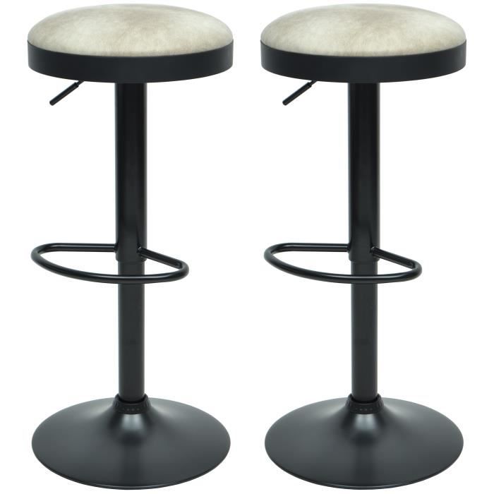 GASOLINE Lot de 2 tabourets de bar - Simili beige - Classique - L 38,5 x P 38,5 cm