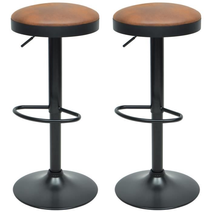 GASOLINE Lot de 2 tabourets de bar - Simili brun - Classique - L 38,5 x P 38,5 cm